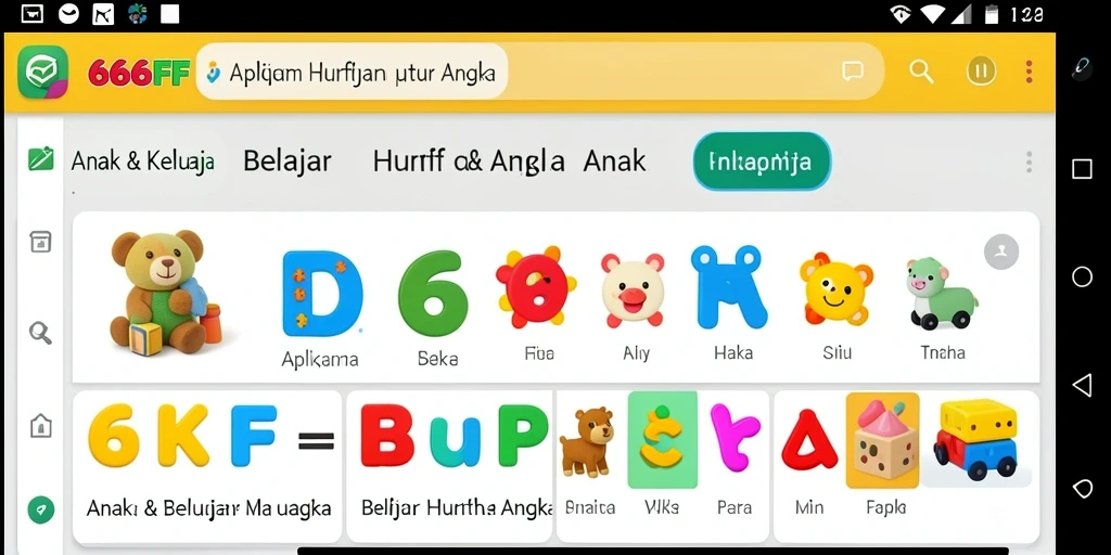 Tampilan antarmuka aplikasi 666FF untuk belajar huruf dan angka.