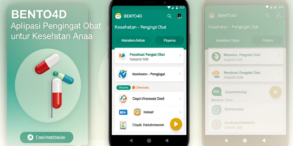 Tampilan antarmuka aplikasi BENTO4D untuk pengingat obat yang mudah digunakan.