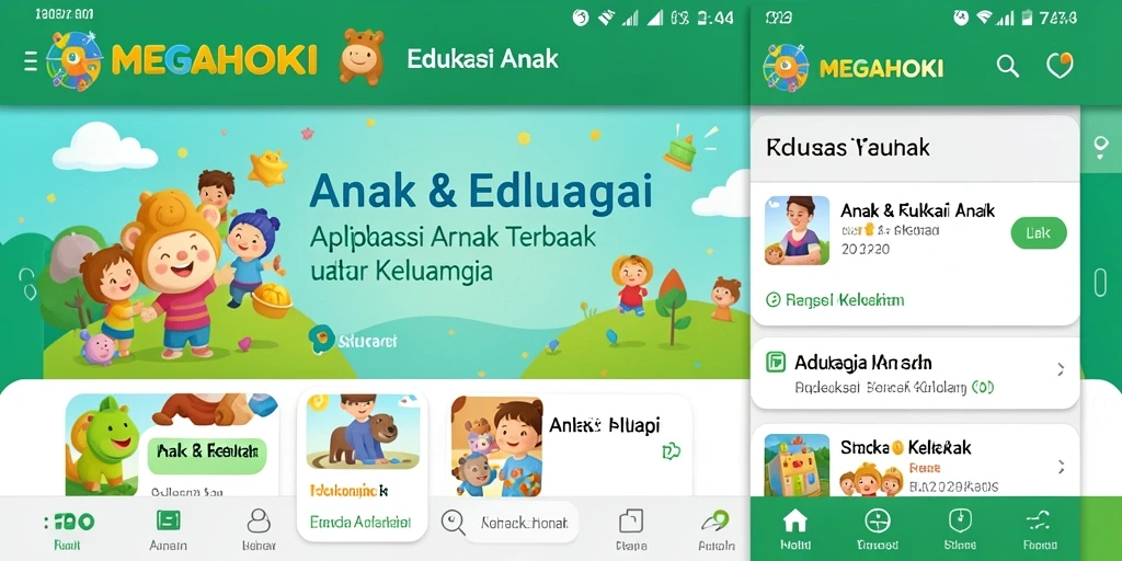 Tampilan antarmuka MEGAHOKI yang ramah anak dan menarik.