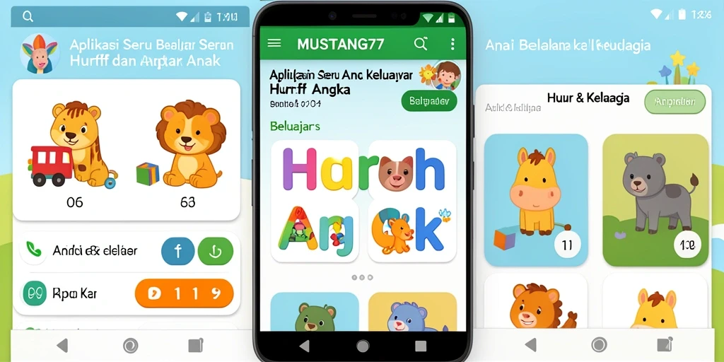 Antarmuka MUSTANG77 yang ceria dan ramah anak untuk belajar.