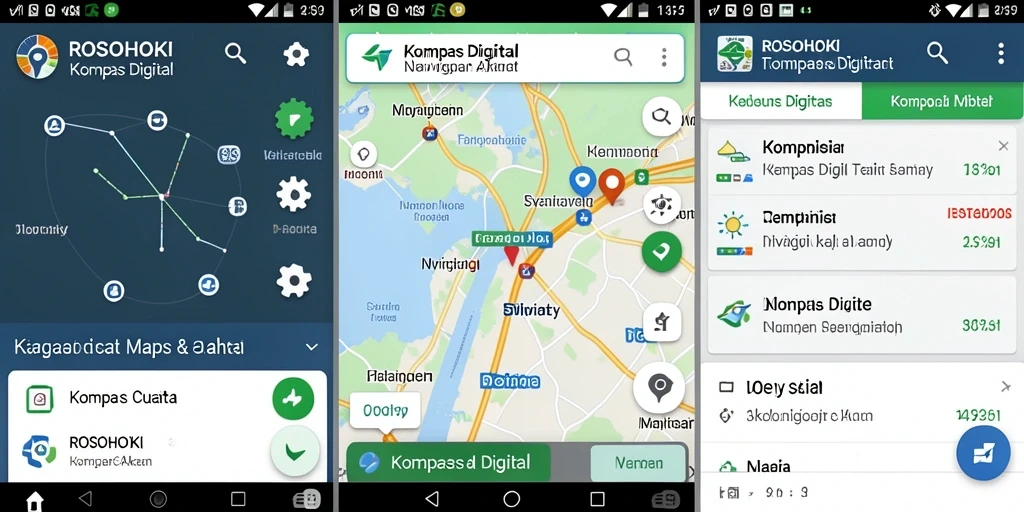 Tampilan antarmuka aplikasi Kompas Digital ROSOHOKI yang modern dan informatif.
