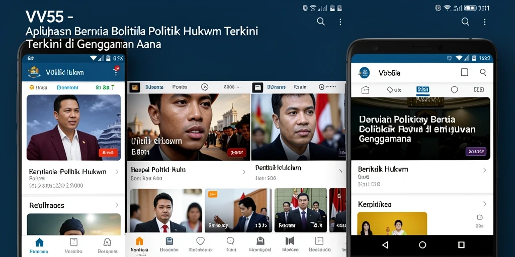 Tampilan antarmuka yang bersih dari aplikasi VV55 untuk berita Politik Hukum.